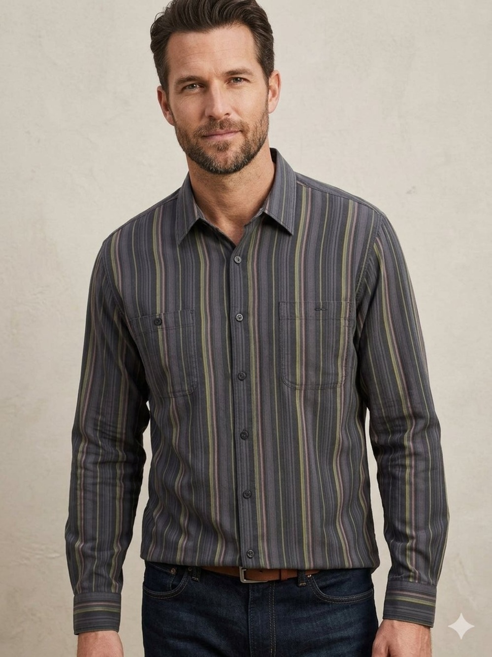 Tommy Bahama Men's Striped Silk Blend Button-Down Long Sleeve Shirt -Size L. EUC